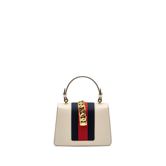 Gucci Mini Sylvie Top Handle Bag Calfskin White