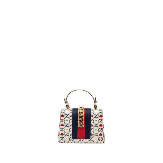 Gucci Mini top handle Sylvie tote bag with heart print limited white multicolor