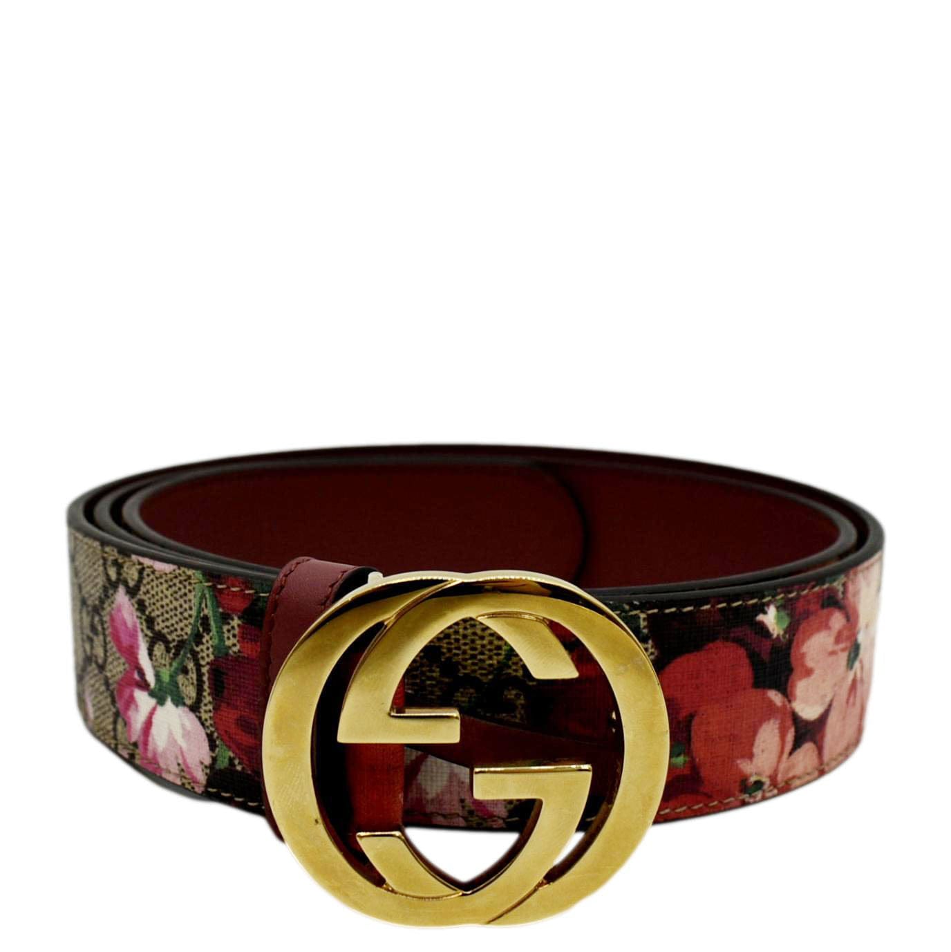 GUCCI Floral GG Monogram Canvas Belt Beige 370543