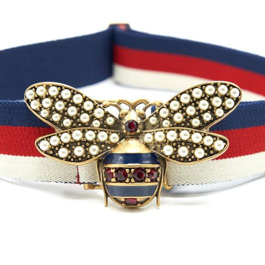 Gucci Web Belt With Bee Blue/Red