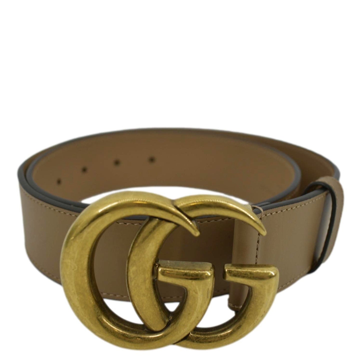 GUCCI Double G Buckle Leather Belt Size 80.32 Tan 400593