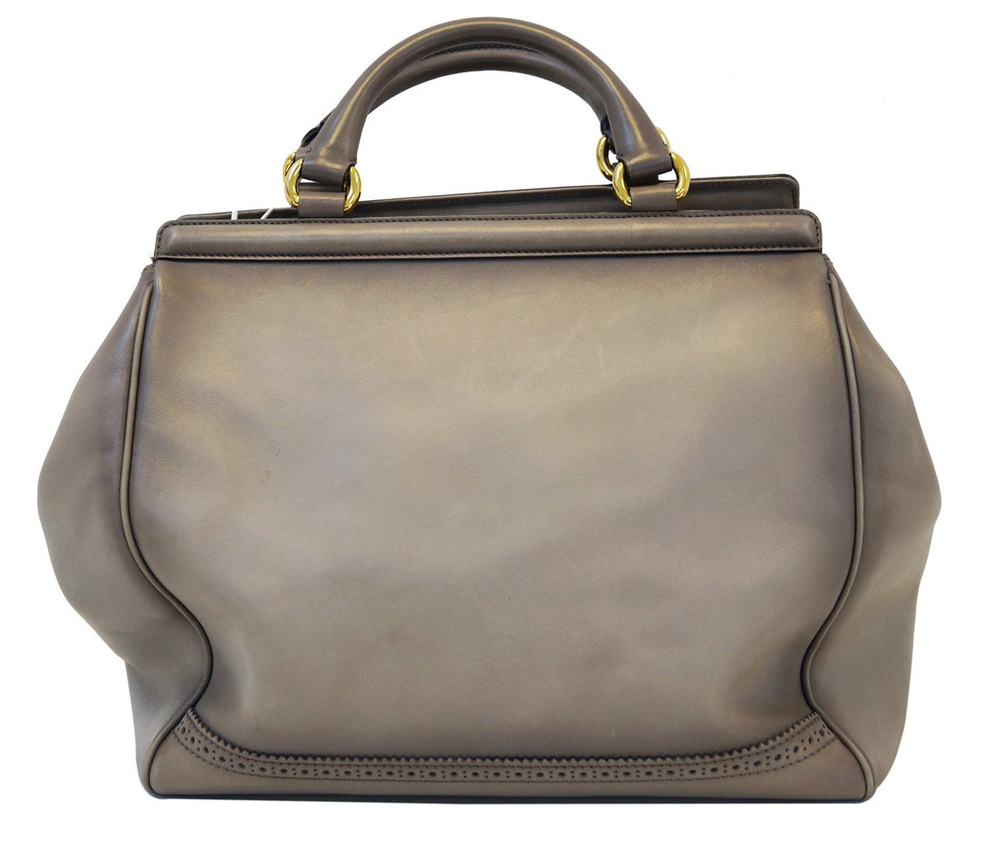 GUCCI Fango Leather Duilio Brogue Taupe Top Handle Bag