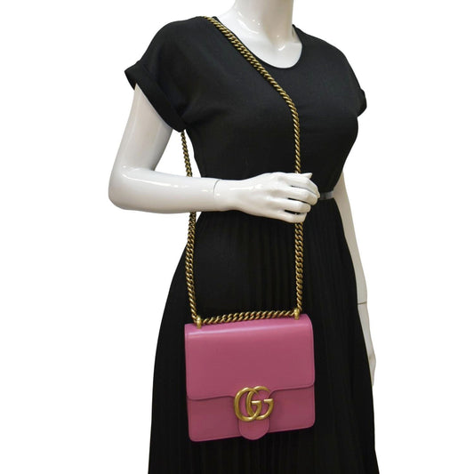 GUCCI GG Interlocking Leather Chain Shoulder Bag Pink 431384
