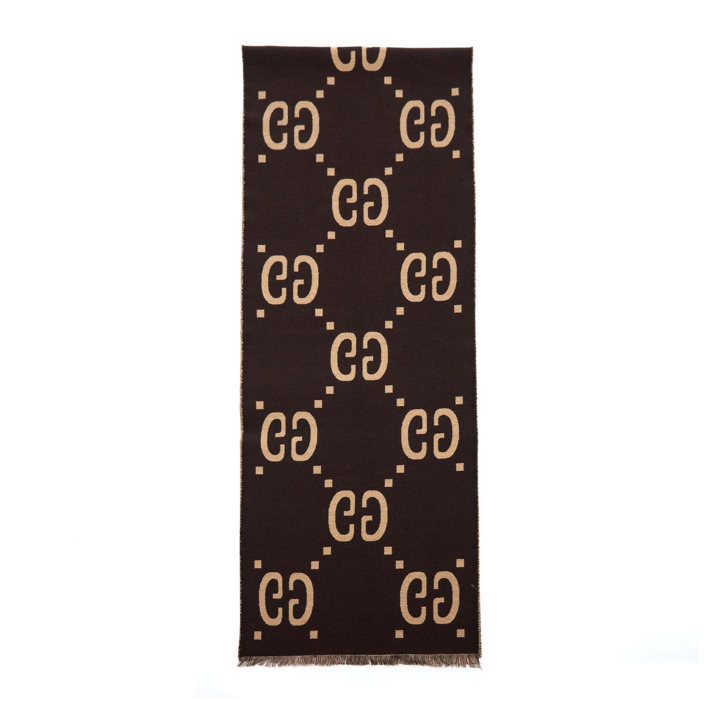 Gucci GG Jacquard Wool Silk Scarf Brown/Beige