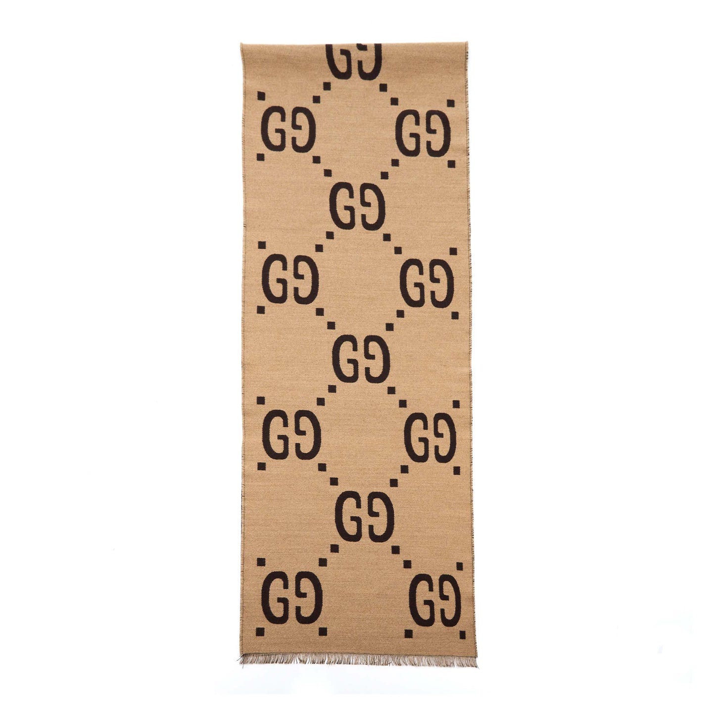 Gucci GG Jacquard Wool Silk Scarf Brown/Beige