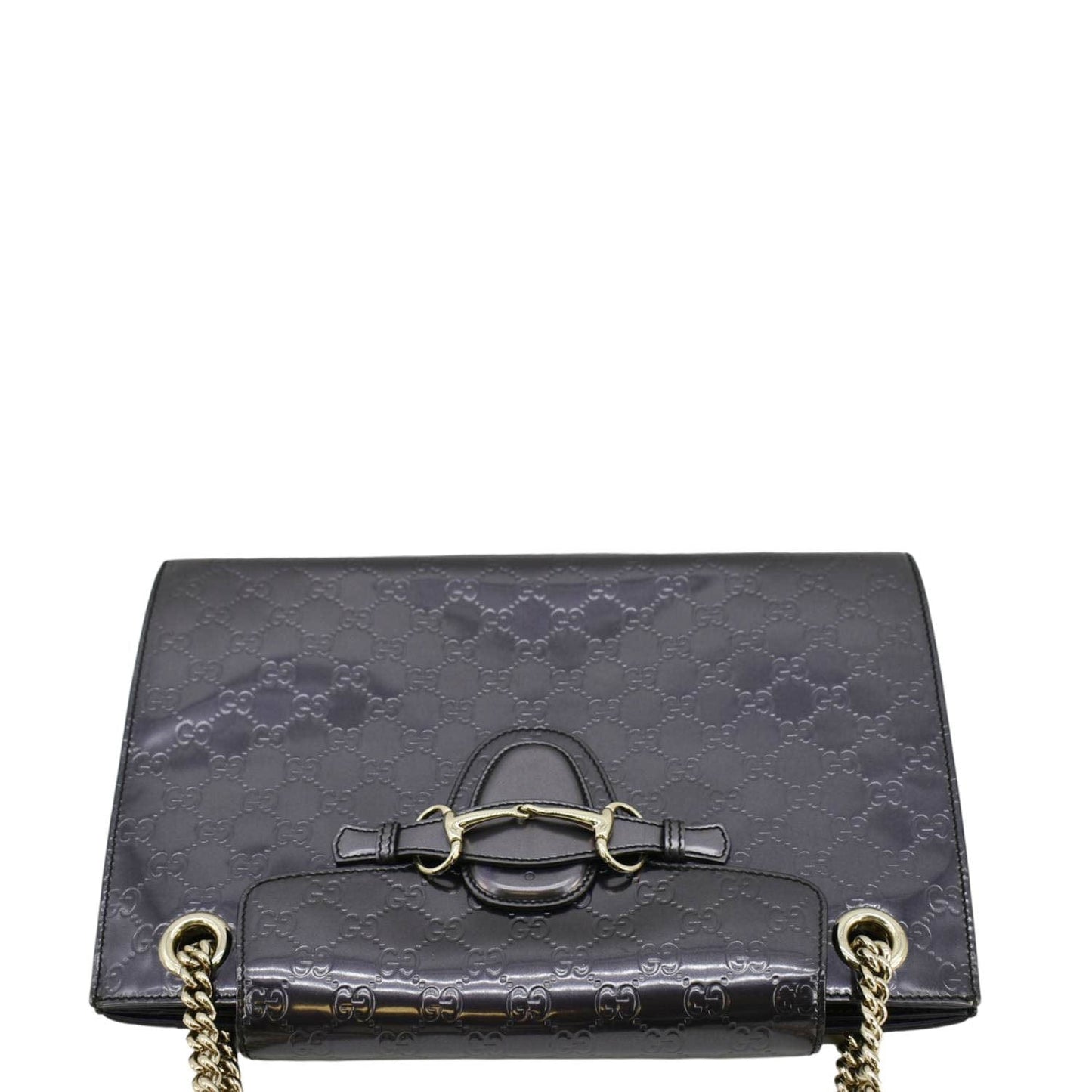 GUCCI Emily Large Guccissima Patent Leather Shoulder Bag Dark Violet 295403