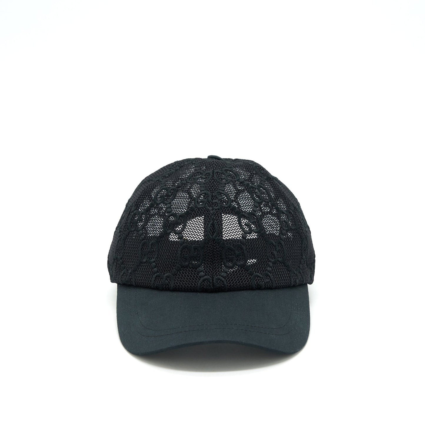 Gucci GG Embroidered Baseball Hat Black GG Net And Cotton Drill