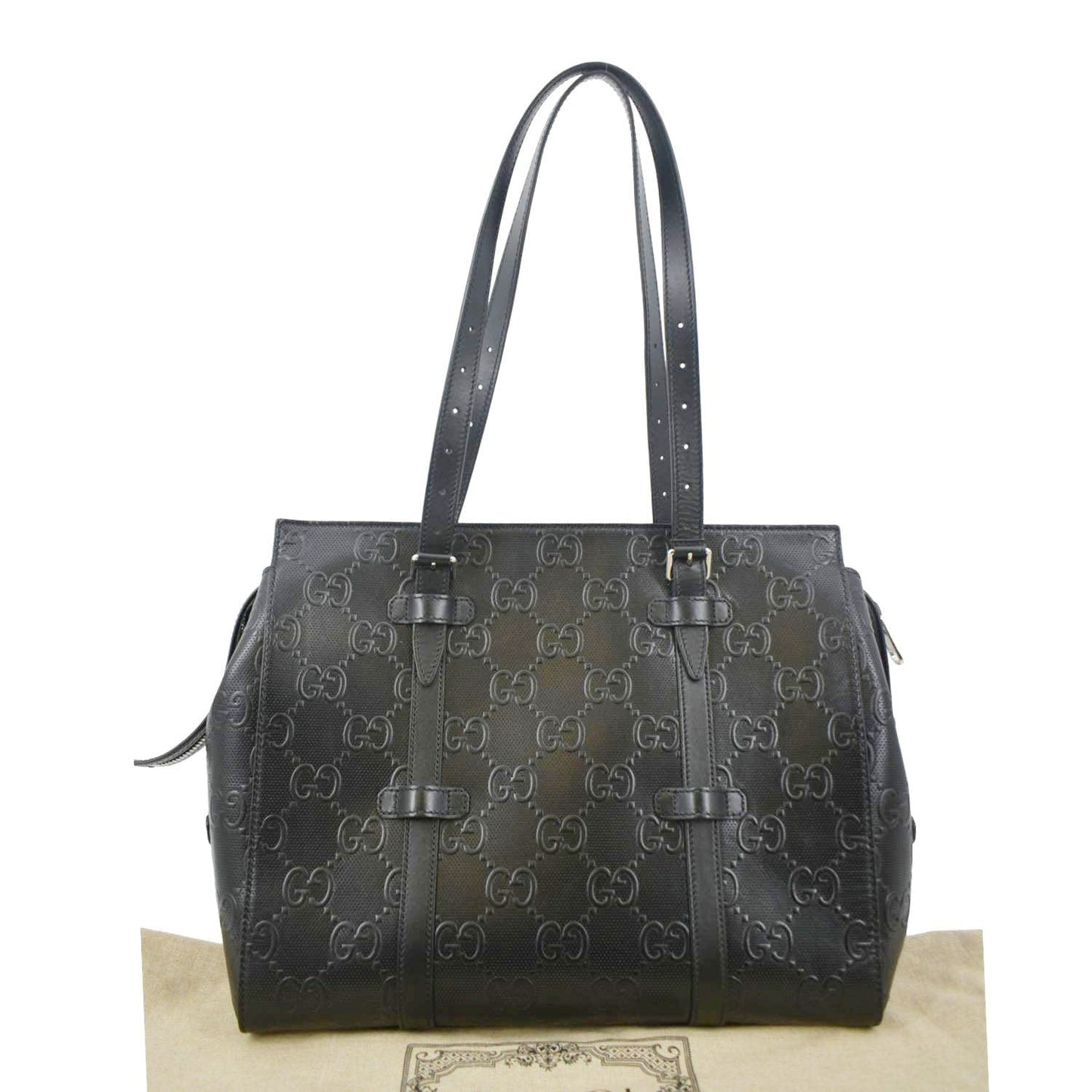 GUCCI GG Embossed Leather Tote Bag Black 232947