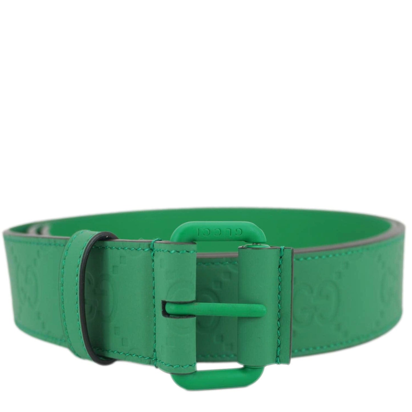 GUCCI GG Leather Belt Green 771297 Size 110.44