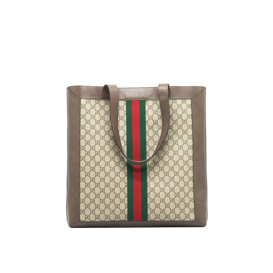 Gucci Ophidia GG Leather Trimmed Printed Coated Canvas Tote