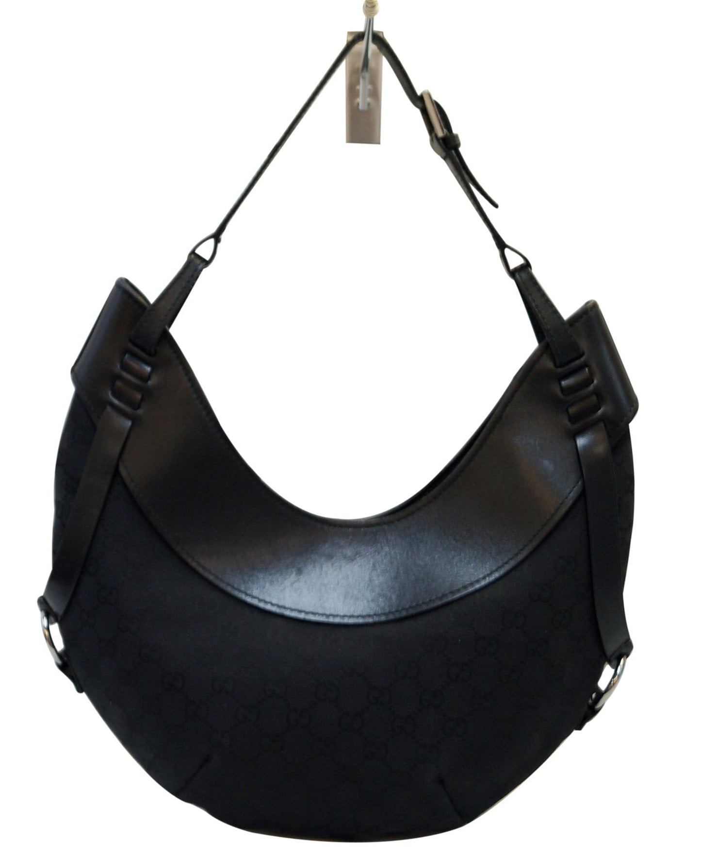 GUCCI GG Canvas Half Moon Black Hobo Bag