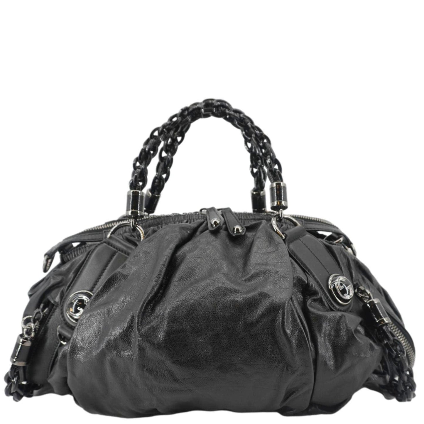 GUCCI Galaxy Medium Leather Top Handle Shoulder Bag Black 228838
