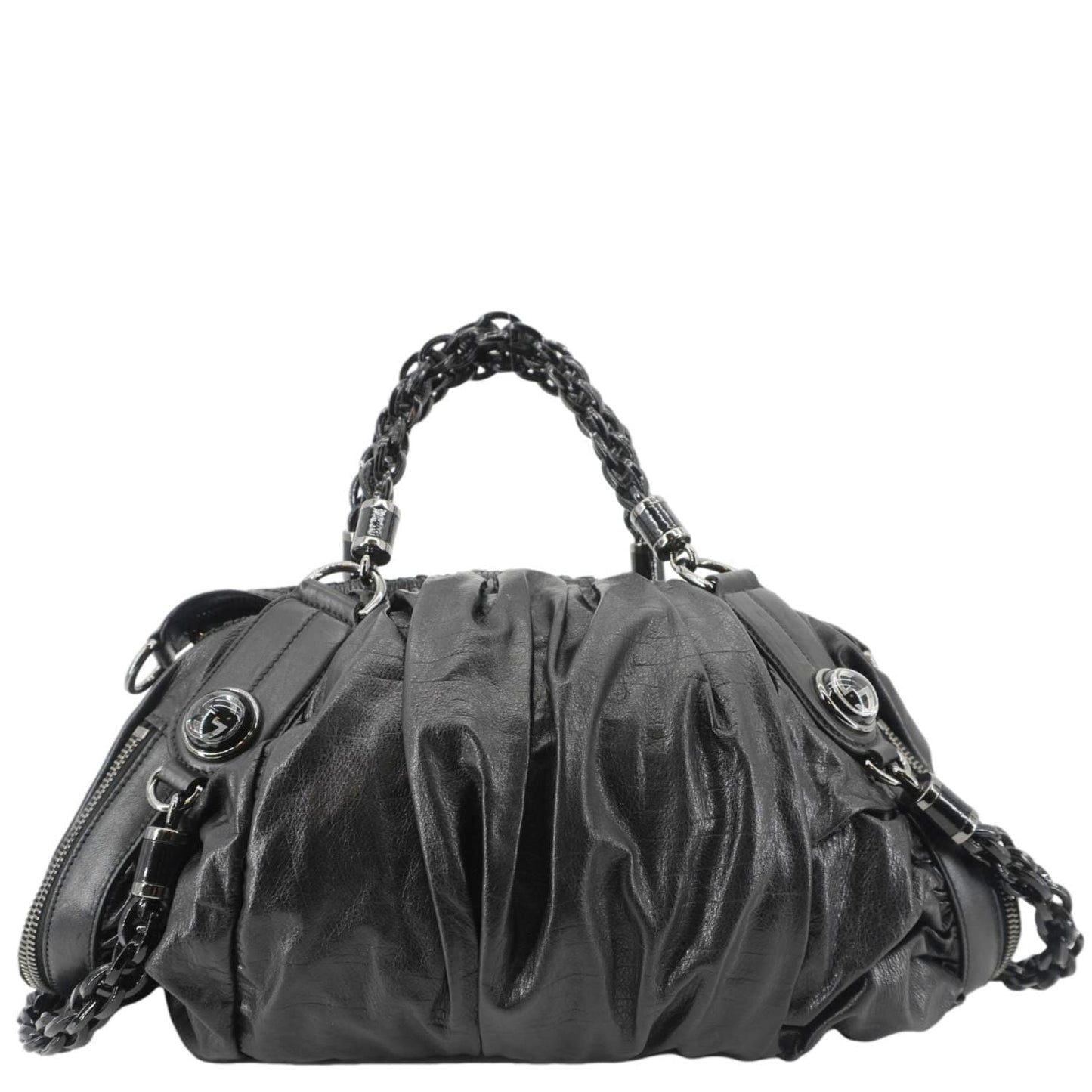 GUCCI Galaxy Medium Leather Top Handle Shoulder Bag Black 228838