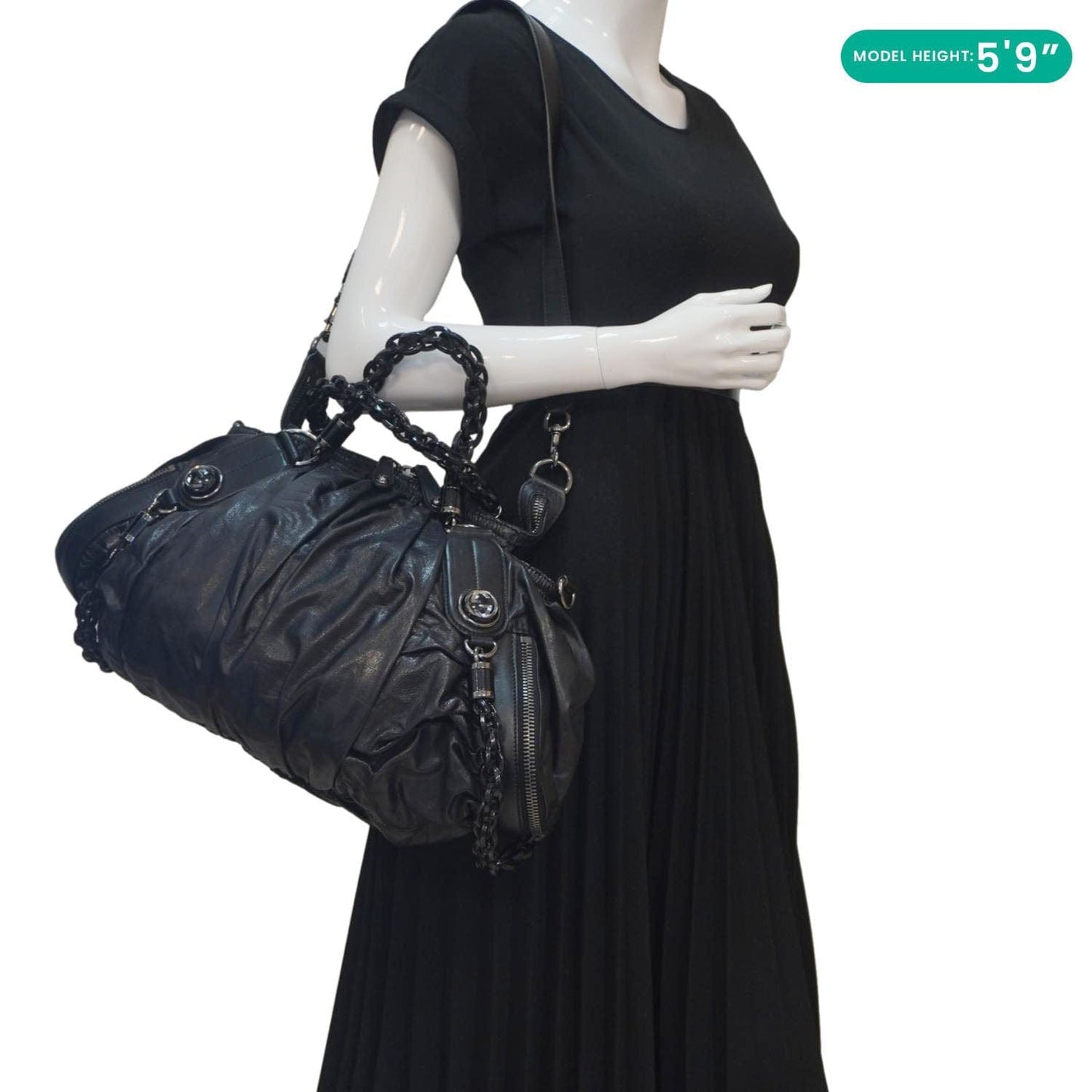 GUCCI Galaxy Medium Leather Top Handle Shoulder Bag Black 228838