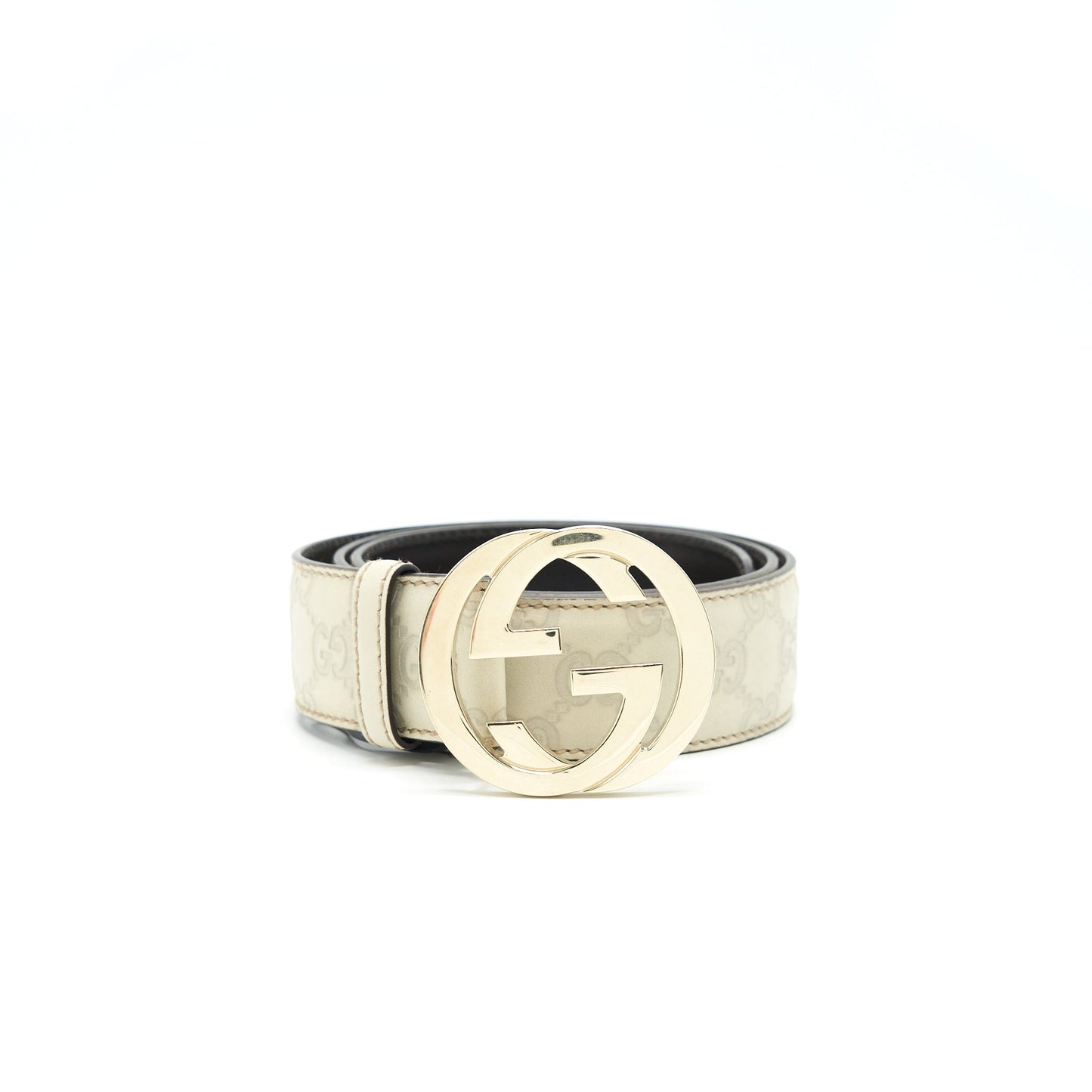 Gucci GG Buckle Leather Belt White Size90