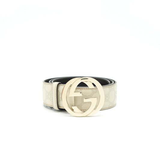 Gucci GG Buckle Leather Belt White Size90