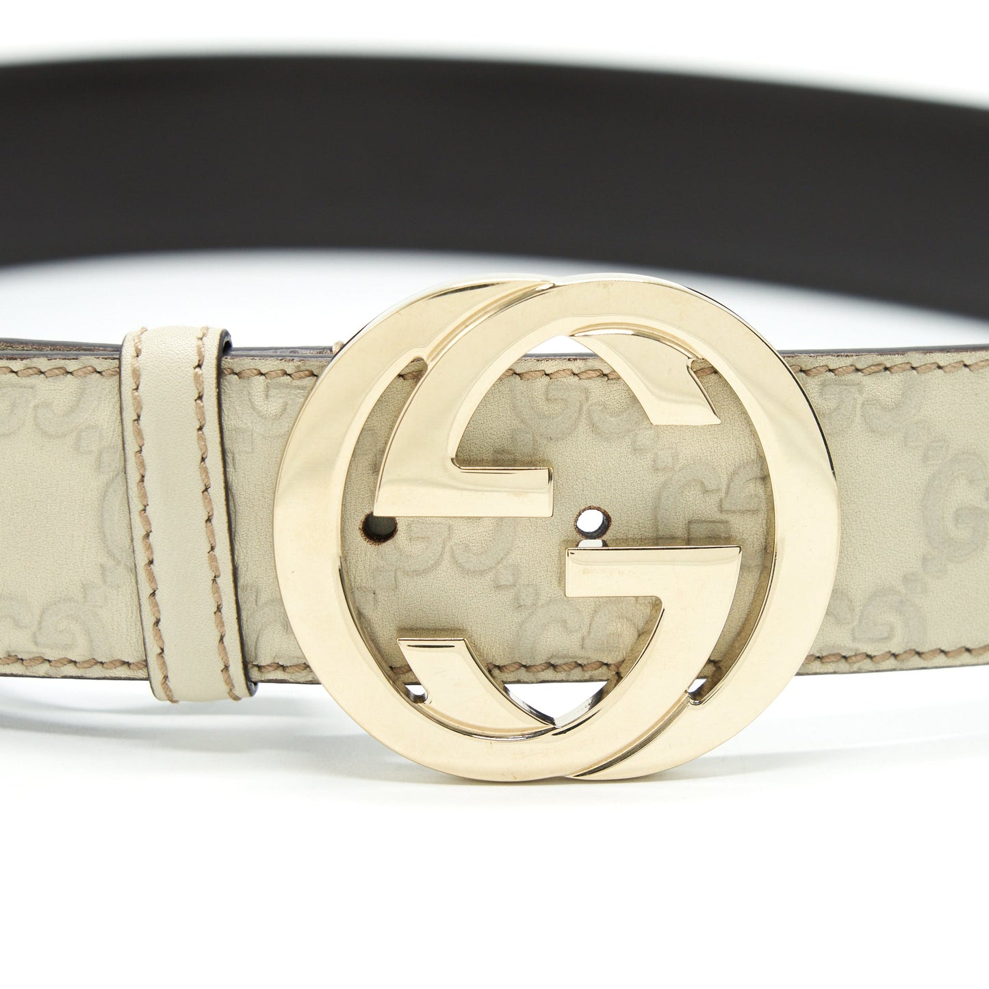 Gucci GG Buckle Leather Belt White Size90