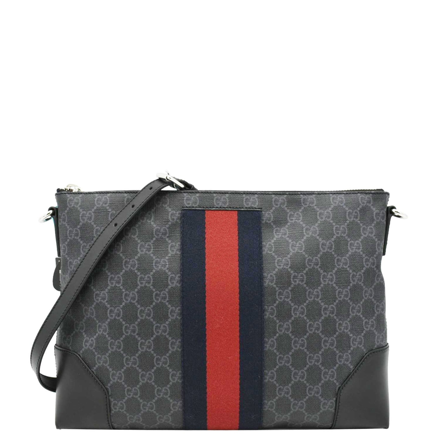GUCCI East West GG Supreme Web Messenger Bag Black 474139