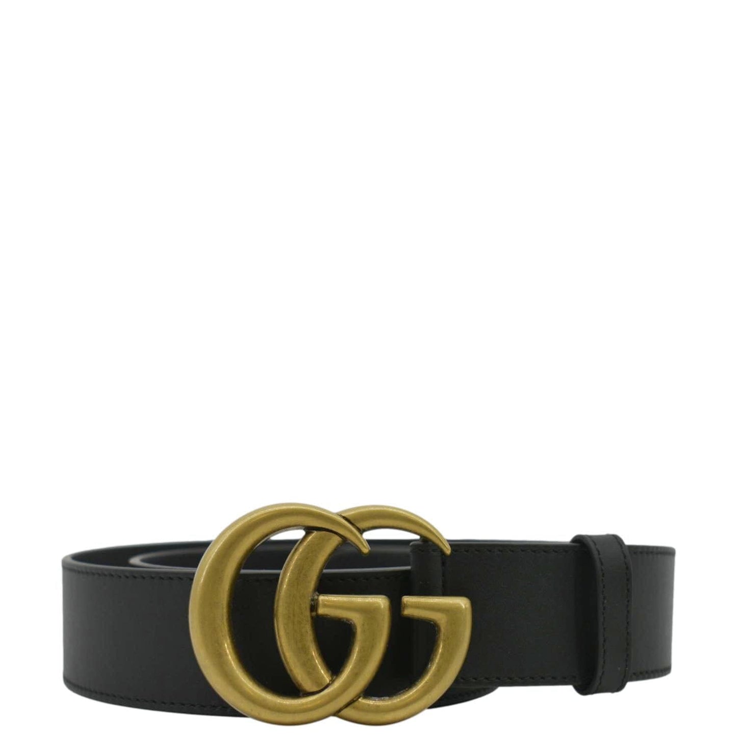 GUCCI Double G Buckle Leather Belt Size 95.38 Black 601254