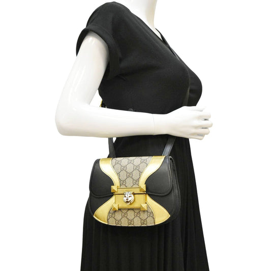 GUCCI Ogilide GG Supreme Canvas Shoulder Bag Gold 500781