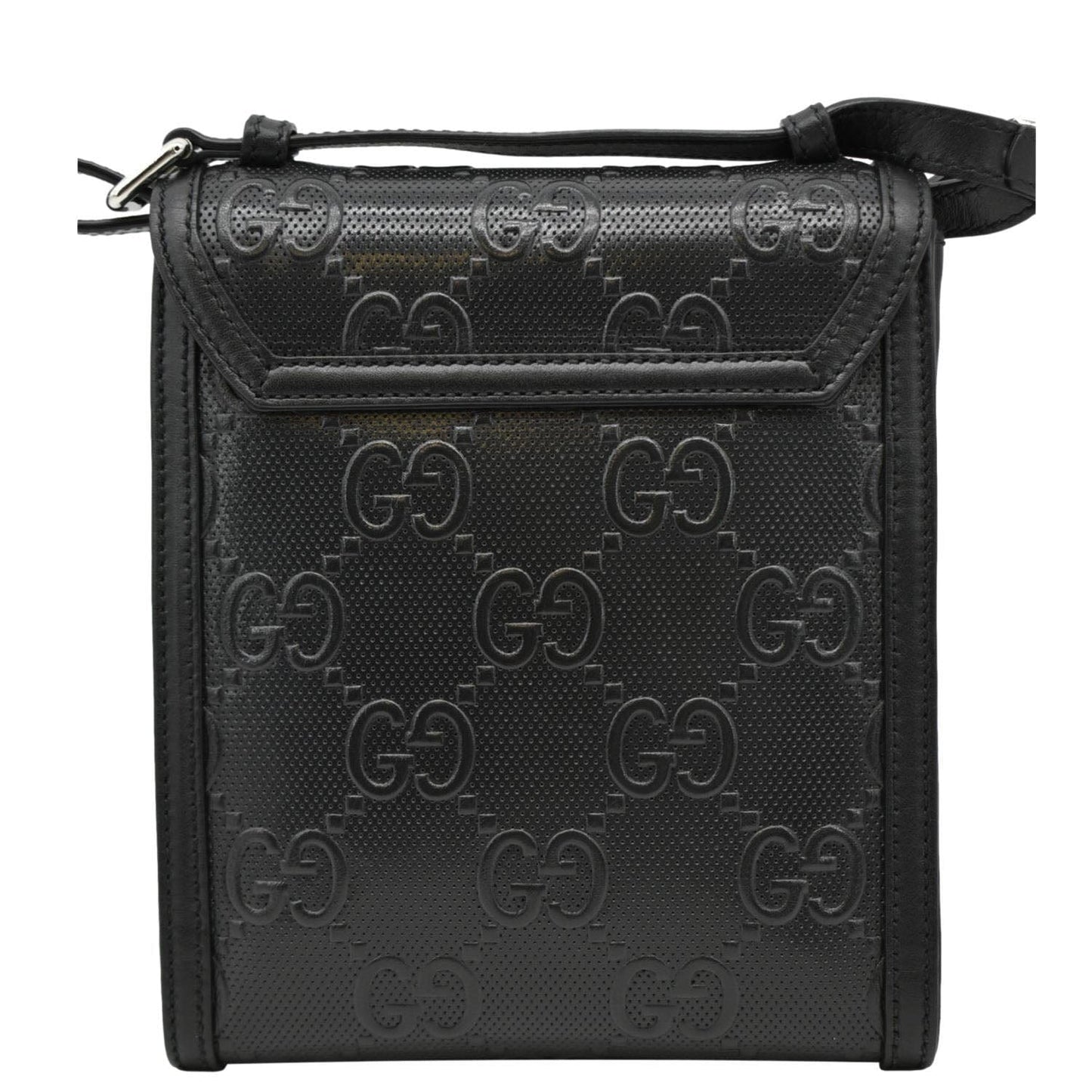 GUCCI GG Embossed Leather Messenger Bag Black 625782