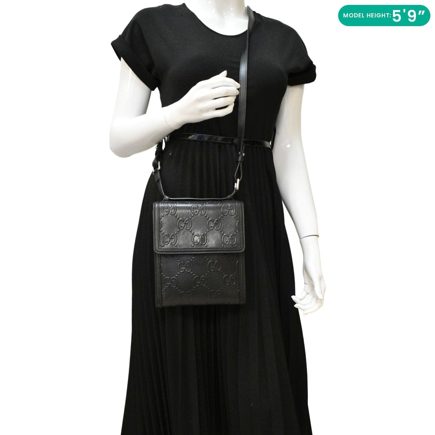 GUCCI GG Embossed Leather Messenger Bag Black 625782