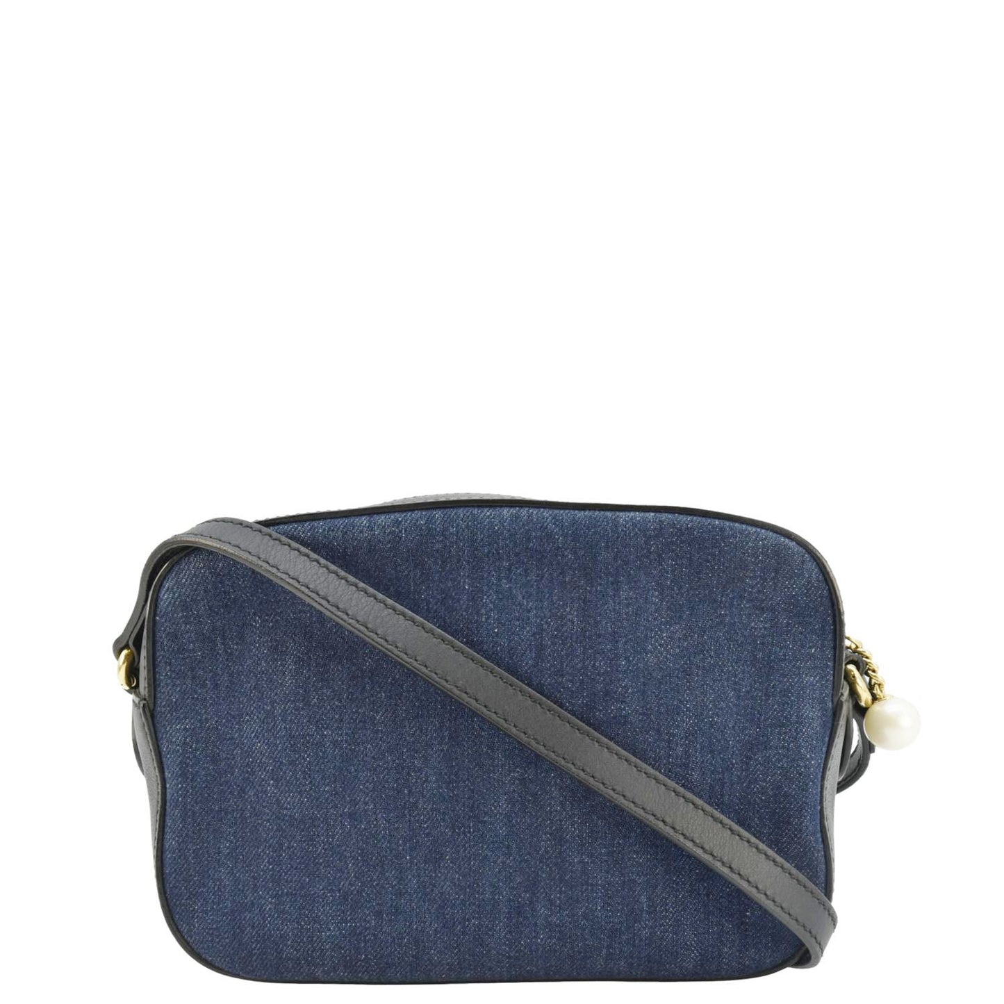 GUCCI Embroidered Denim Camera Crossbody Bag Blue 456547