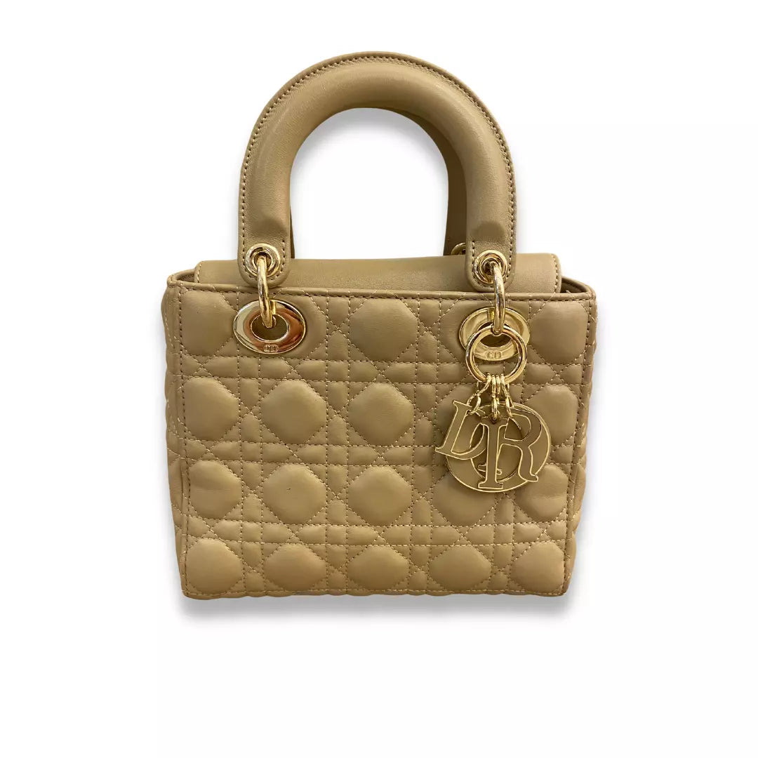 DIOR BEIGE LEATHER LADY DIOR SMALL BAG