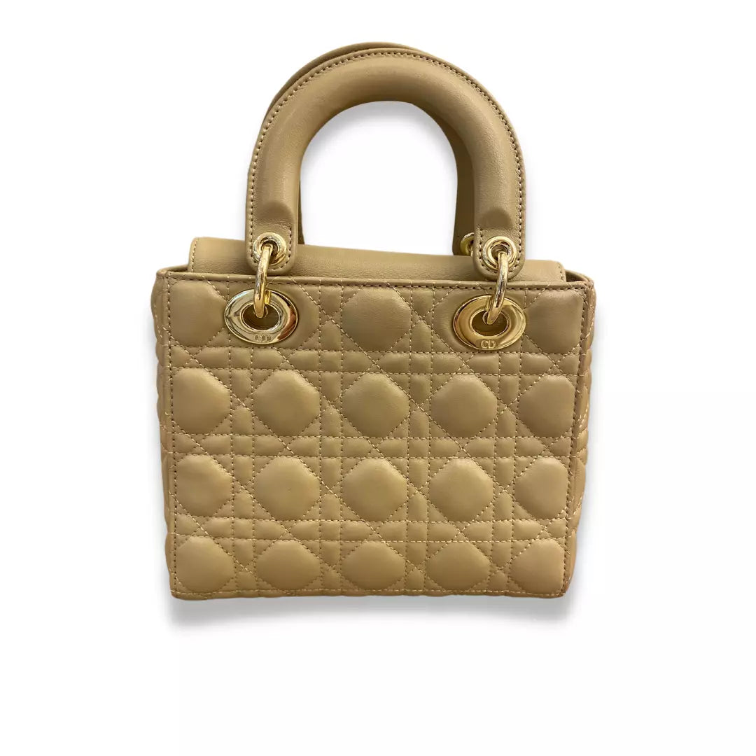DIOR BEIGE LEATHER LADY DIOR SMALL BAG