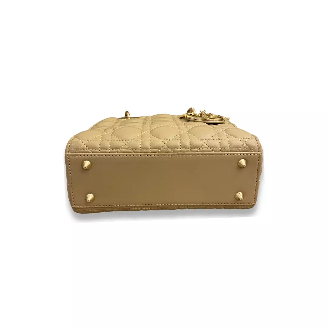 DIOR BEIGE LEATHER LADY DIOR SMALL BAG