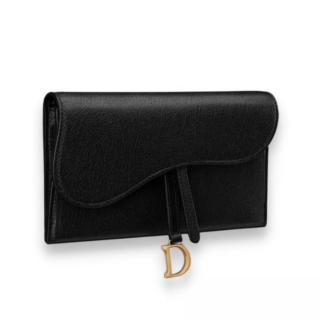 DIOR BLACK LONG SADDLE WALLET WITH CHAIN BAG