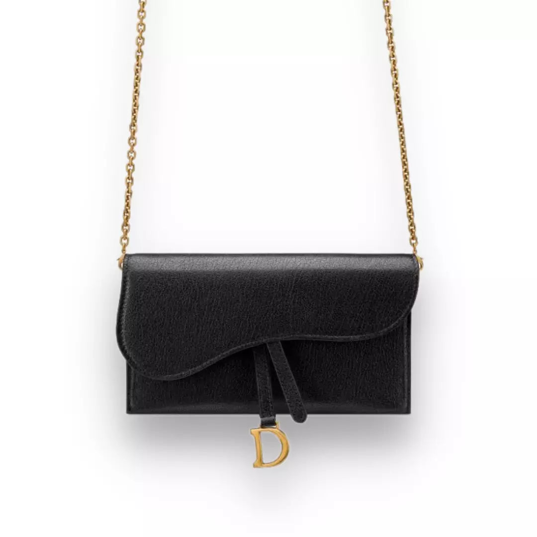 DIOR BLACK LONG SADDLE WALLET WITH CHAIN BAG