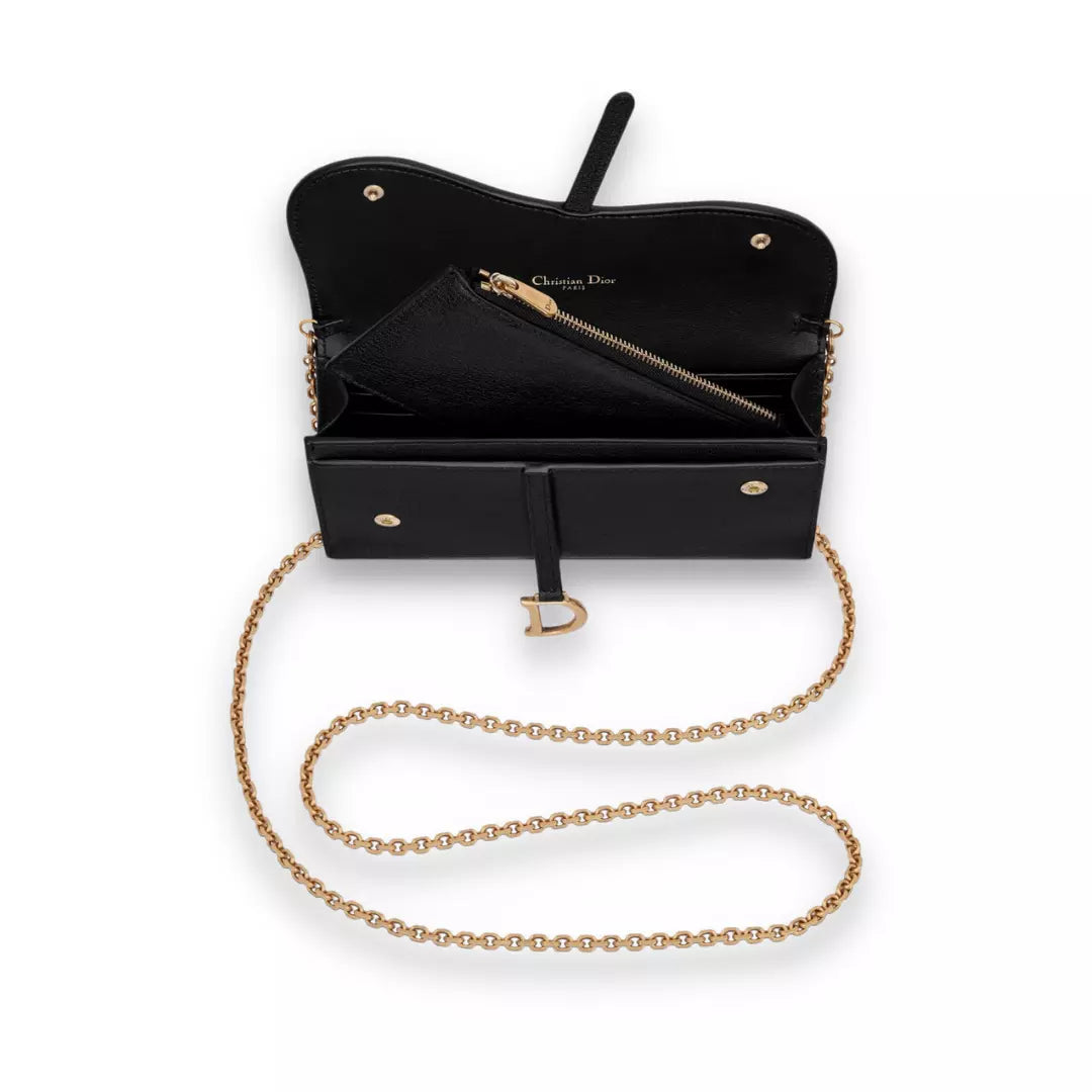 DIOR BLACK LONG SADDLE WALLET WITH CHAIN BAG
