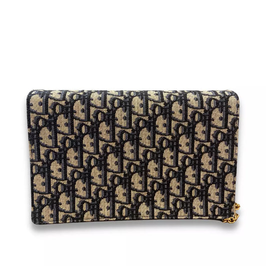 DIOR BLUE LONG SADDLE WALLET WITH CHAIN BAG