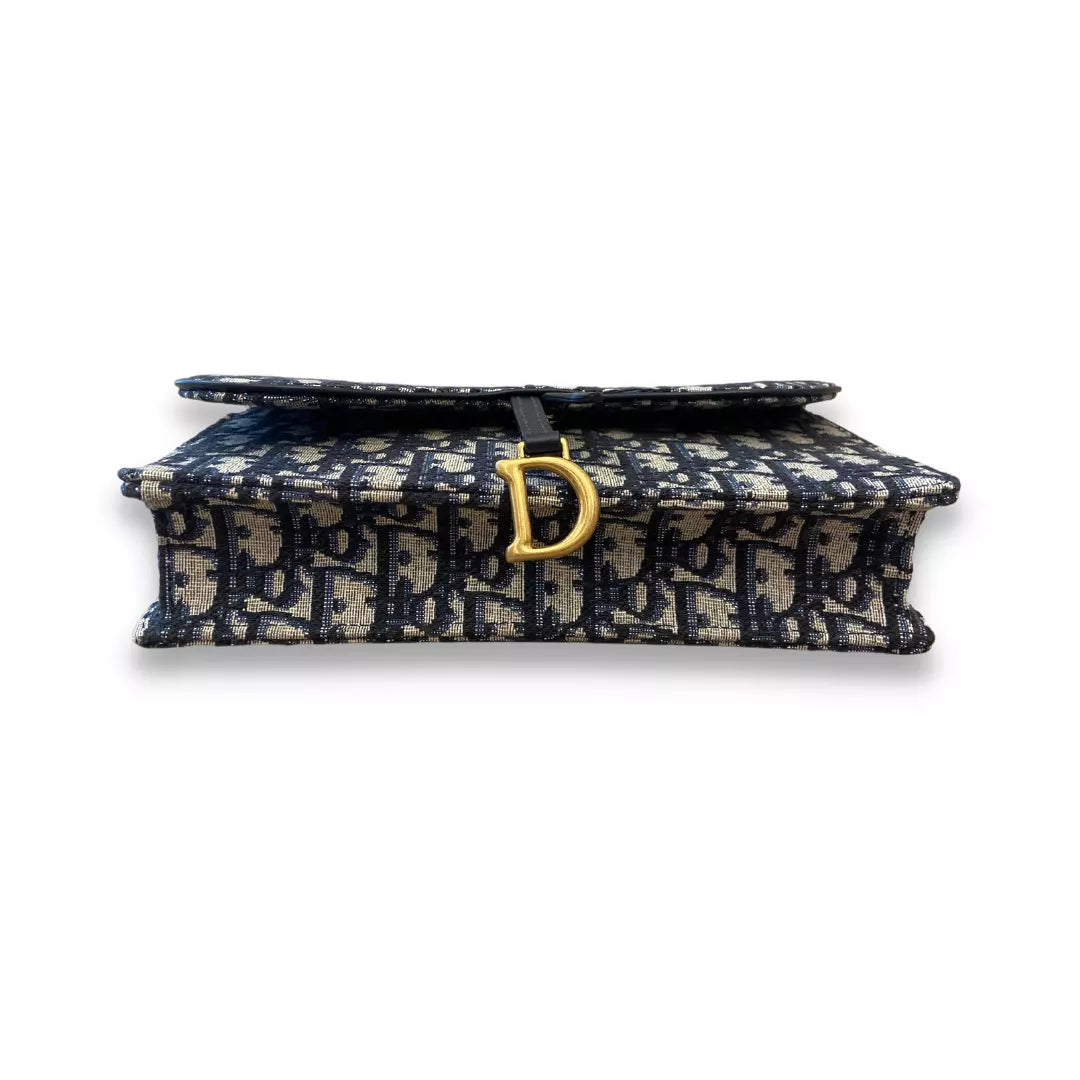 DIOR BLUE LONG SADDLE WALLET WITH CHAIN BAG