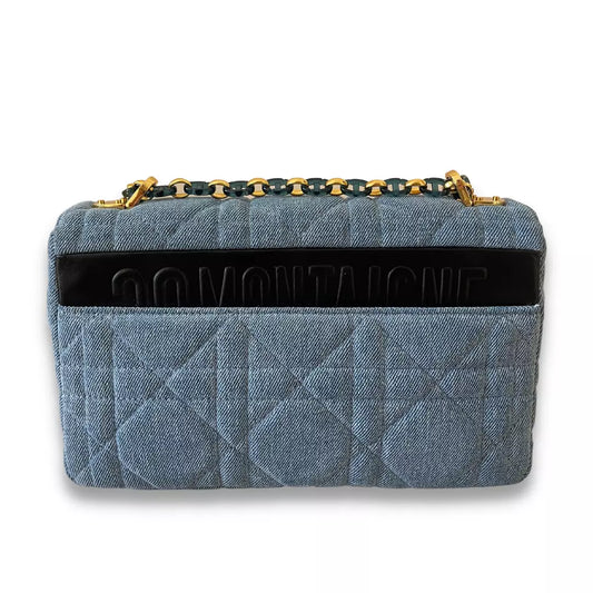 DIOR BLUE MACROCANNAGE DENIM CARO BAG