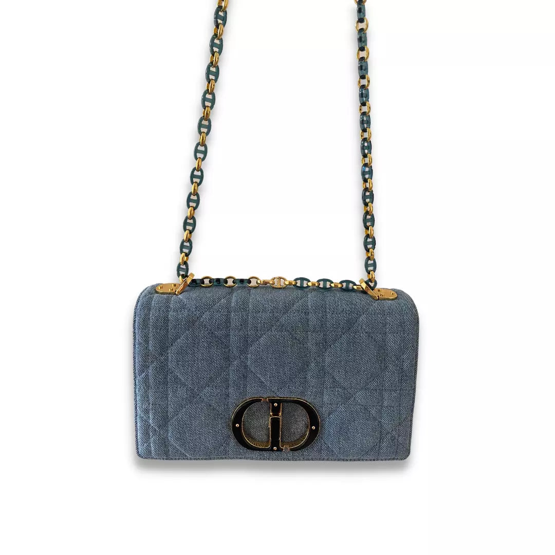 DIOR BLUE MACROCANNAGE DENIM CARO BAG