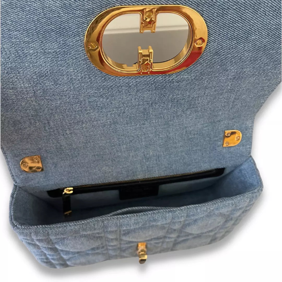 DIOR BLUE MACROCANNAGE DENIM CARO BAG