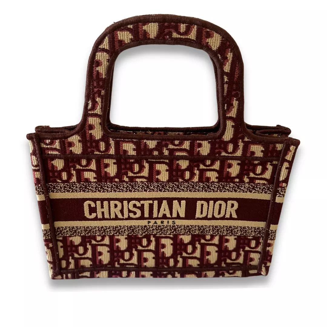 DIOR BURGUNDY CANVAS LEATHER BOOK TOTE MINI