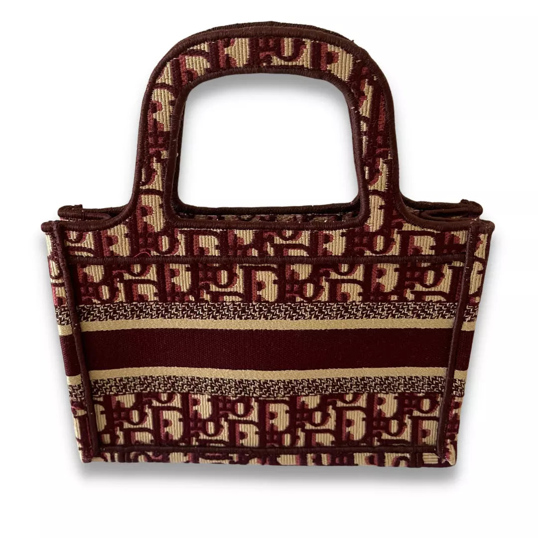 DIOR BURGUNDY CANVAS LEATHER BOOK TOTE MINI