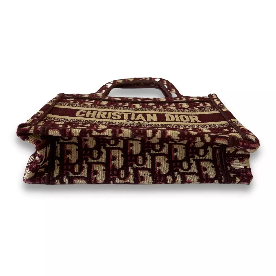 DIOR BURGUNDY CANVAS LEATHER BOOK TOTE MINI