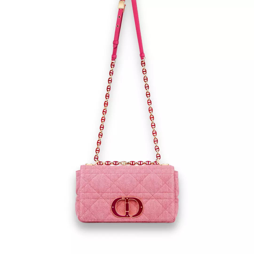 DIOR PINK MACROCANNAGE DENIM CARO BAG