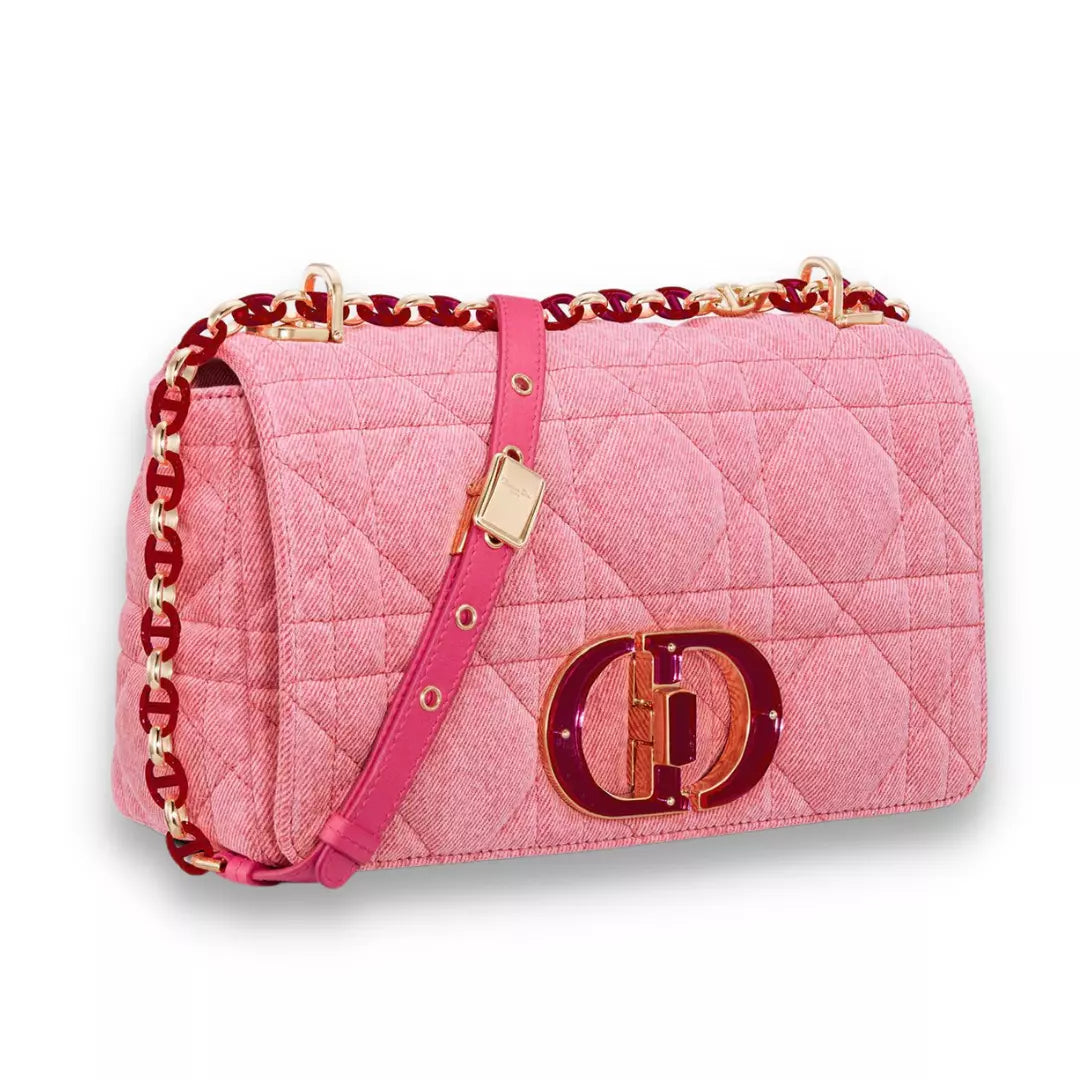 DIOR PINK MACROCANNAGE DENIM CARO BAG