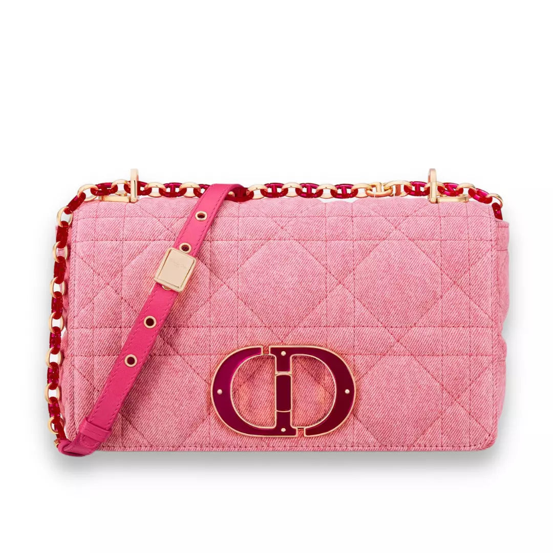 DIOR PINK MACROCANNAGE DENIM CARO BAG