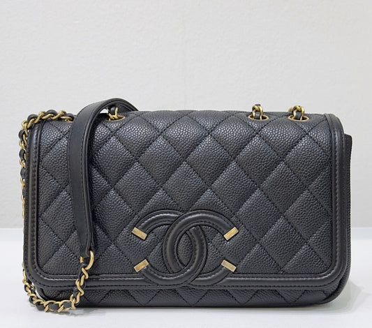 Chanel Small Caviar Quilted CC Filigree Flap Black GHW 2478 holo card