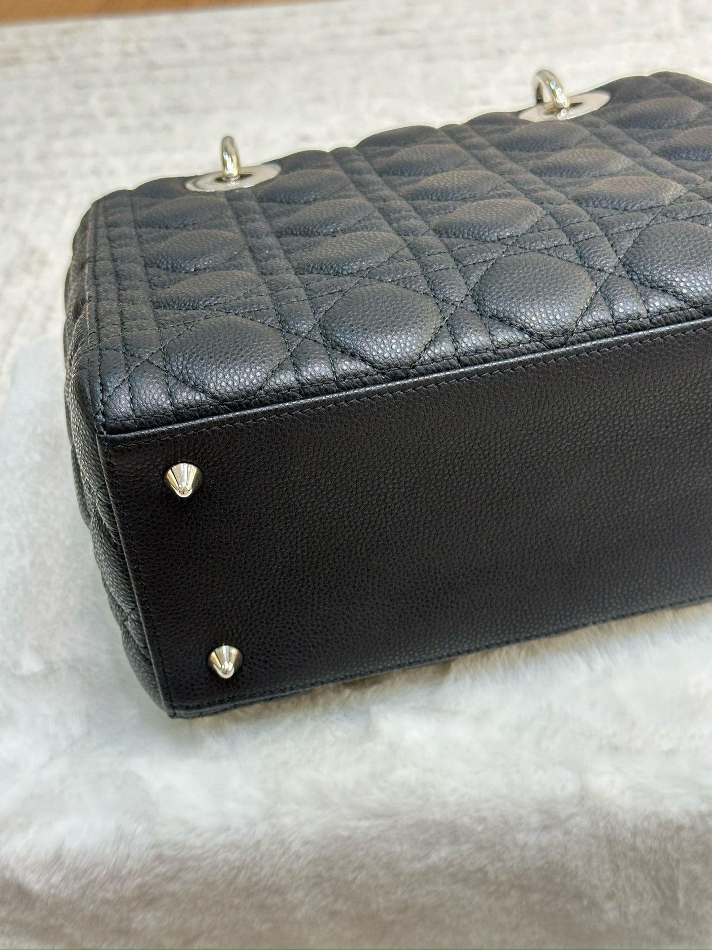 Christian Dior Medium Grained Cannage Calfskin Lady Dior Bag Black SHW