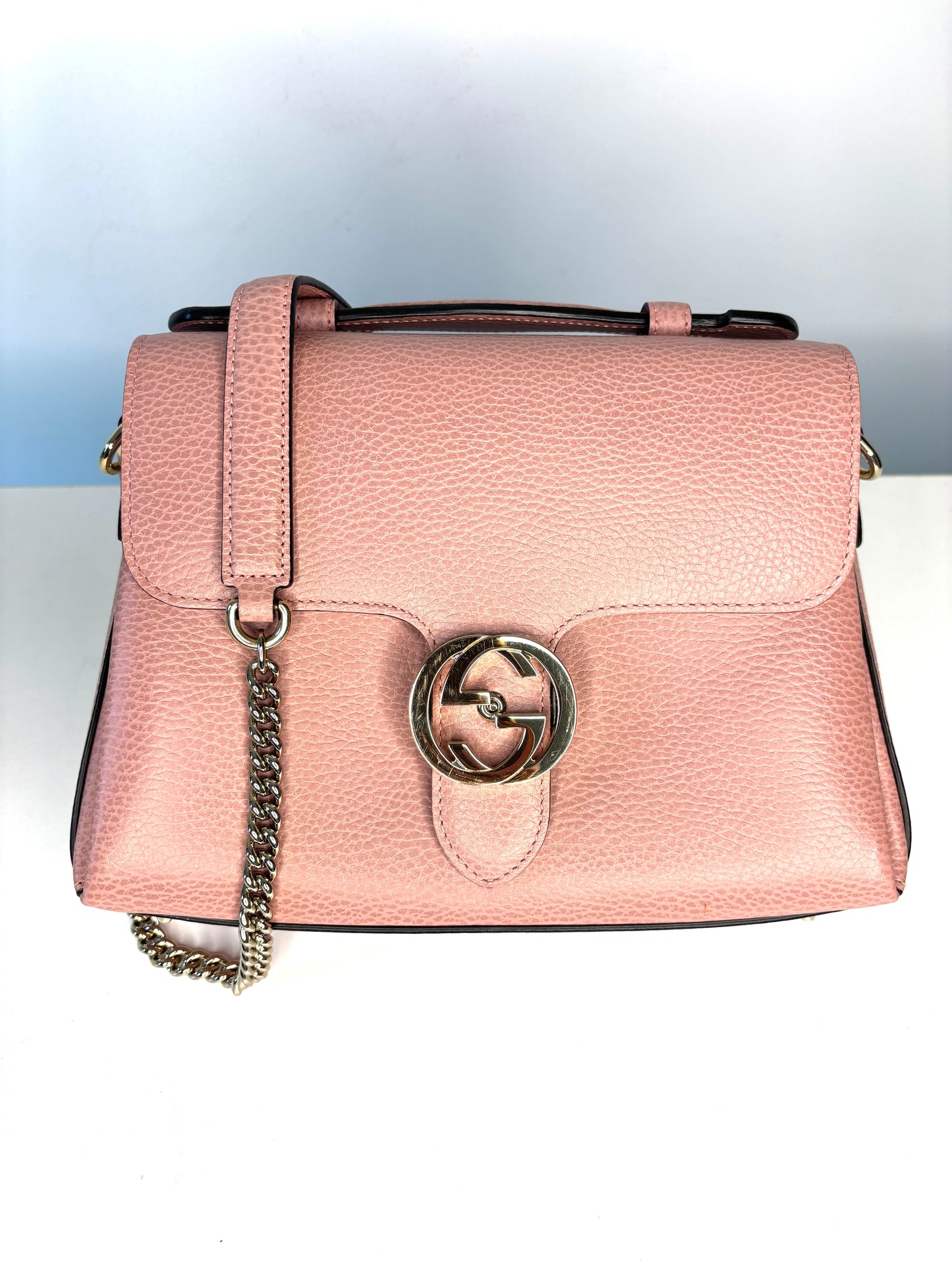 Gucci Interlocking G Top Handle Pink Leather Shoulder Bag - Preloved