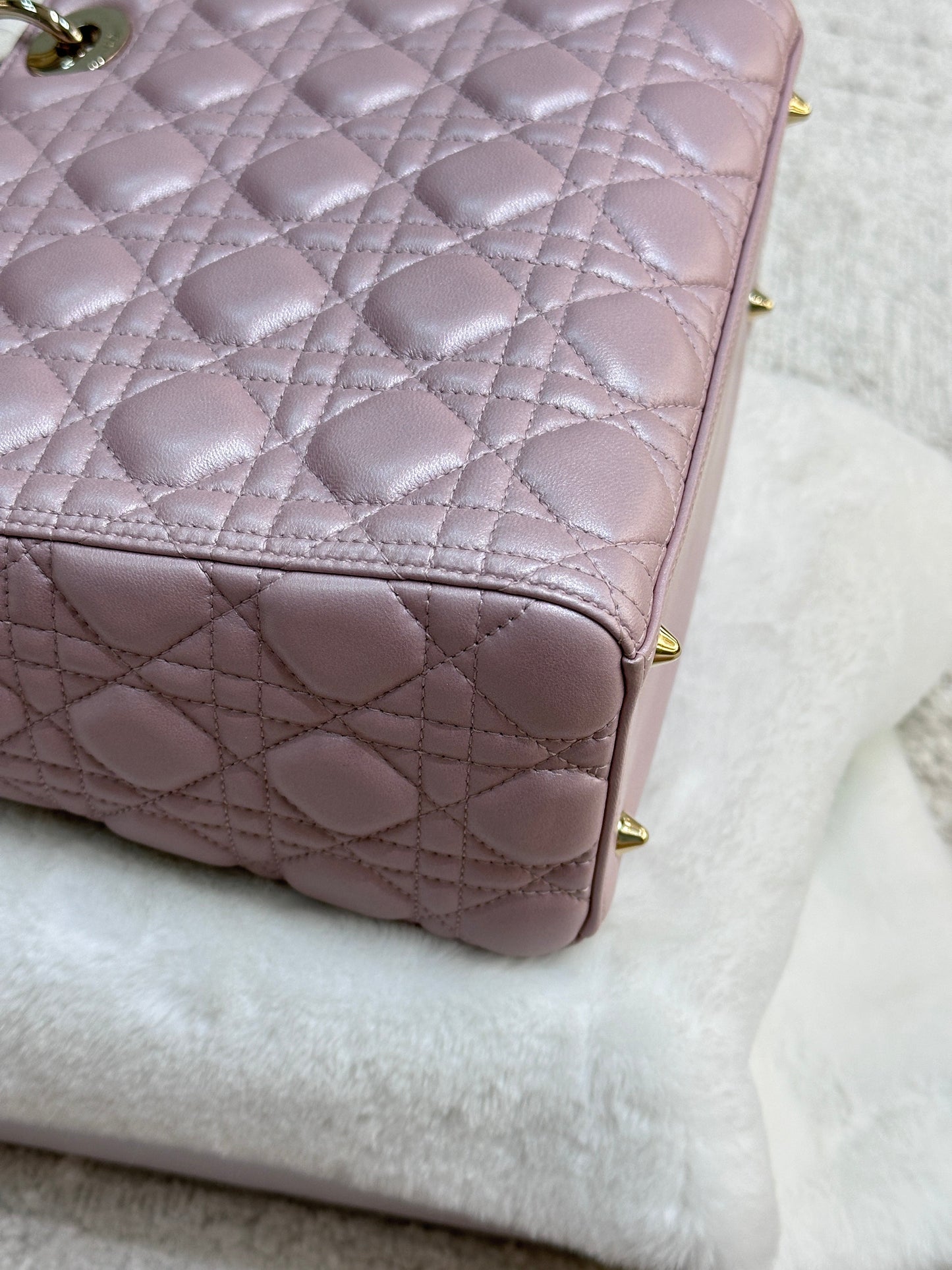 Dior Medium Lady Dior in Pearly Lotus Pink Lambskin GHW