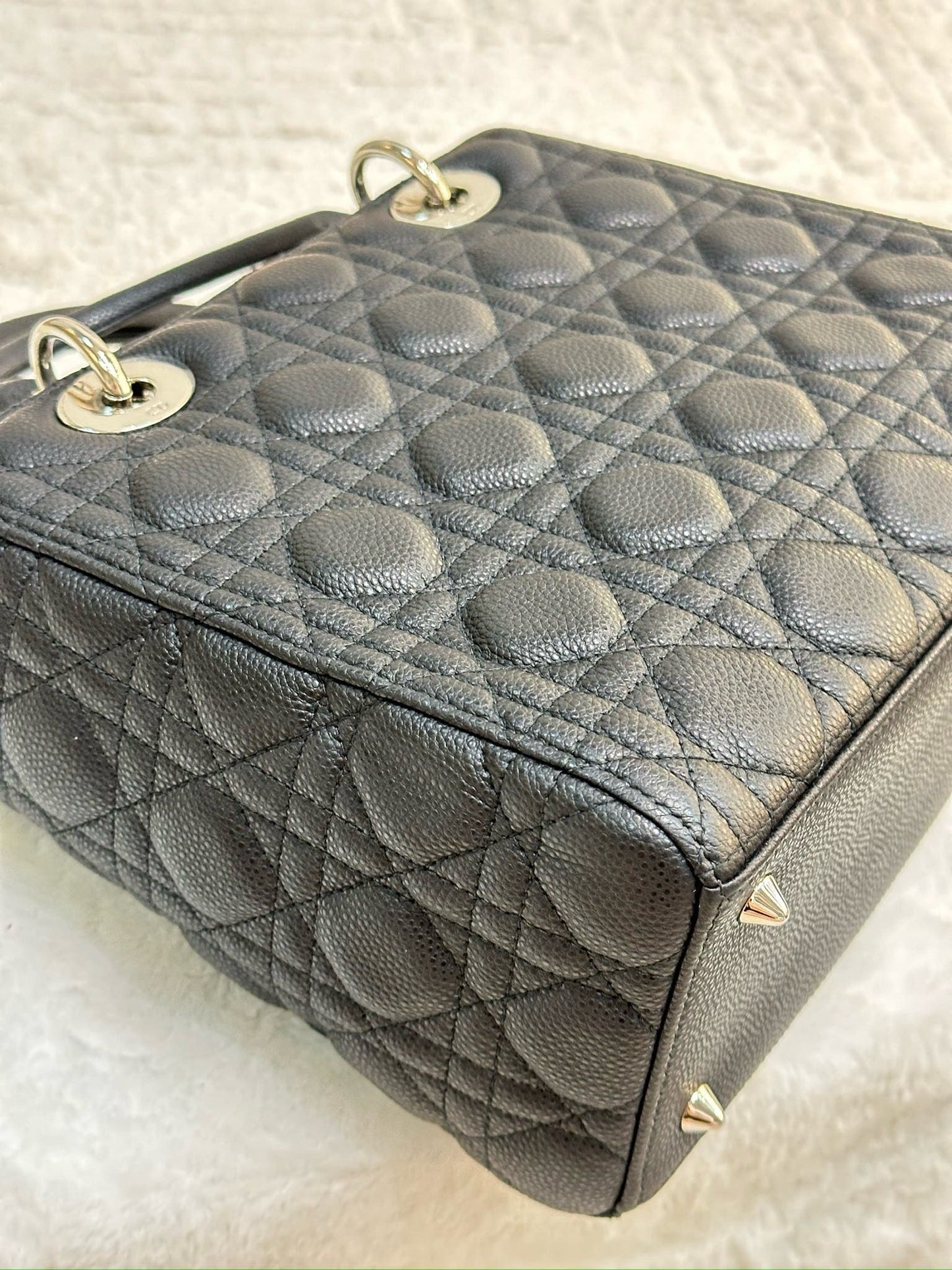 Christian Dior Medium Grained Cannage Calfskin Lady Dior Bag Black SHW