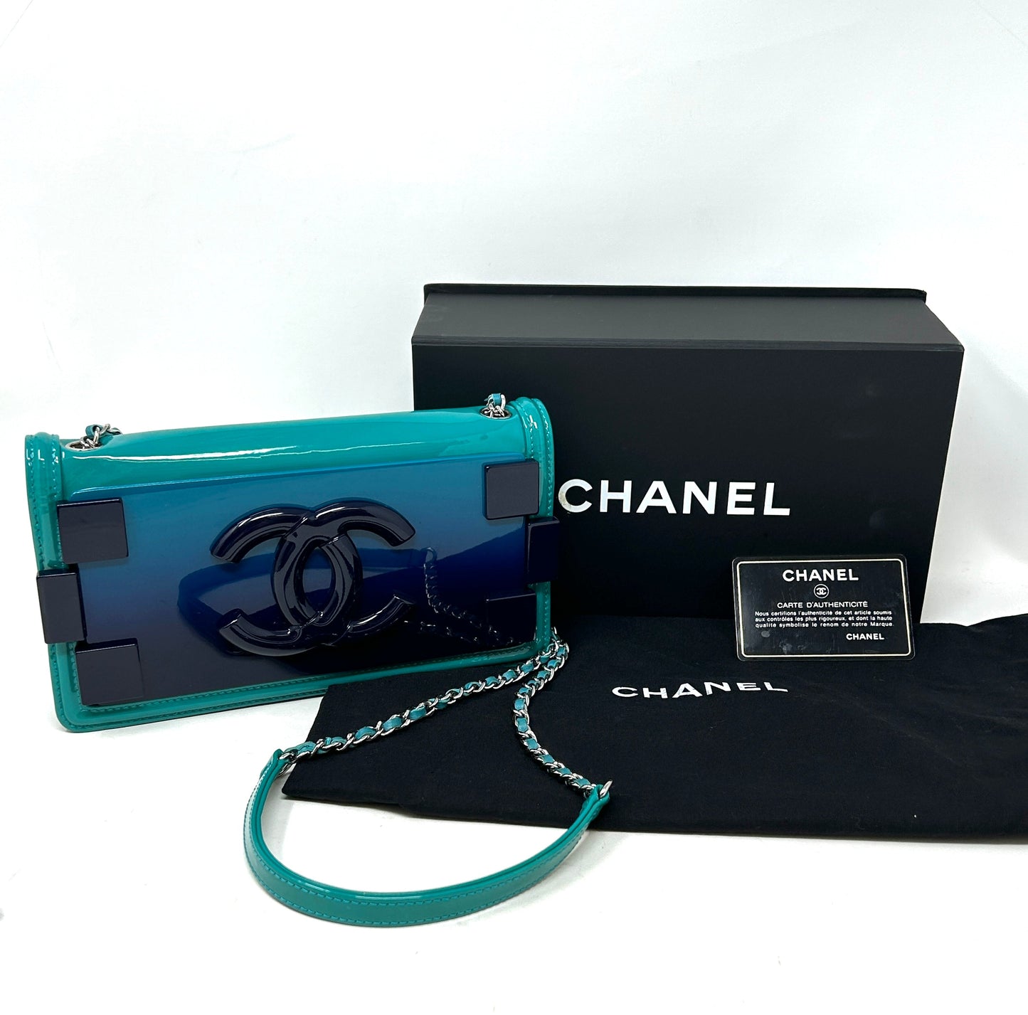 Pre-loved Chanel Lego Boy Brick Turquoise Crossbody Flap Bag